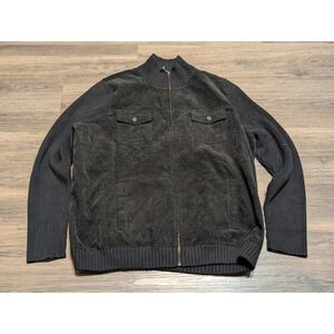 Lauren Ralph Lauren Black‎ Corduroy Ribbed Knit Full Zip Jacket Mock Neck 1X